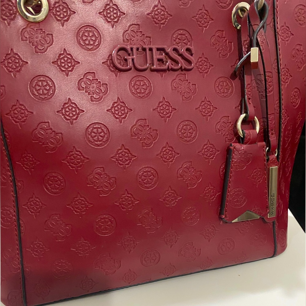 GUESS Kamryn Peony Debossed Logo Tote Bag Red - Picture 4 of 7
